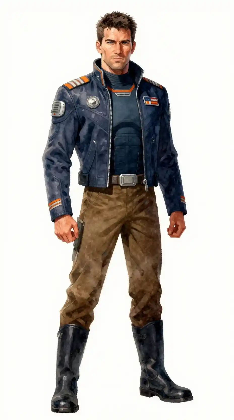 Futuristischer Raumschiffkapitän in marineblauer Uniform