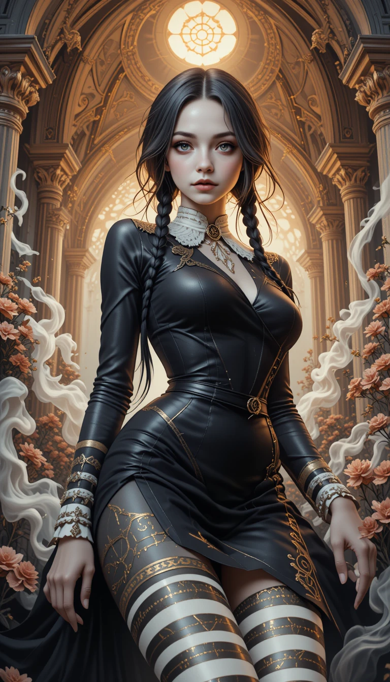 Intricate spirit creature by a white fairy tale palace