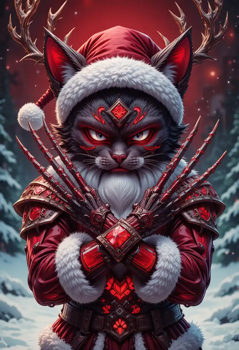 Close up fantasy cat with crossed rune claws