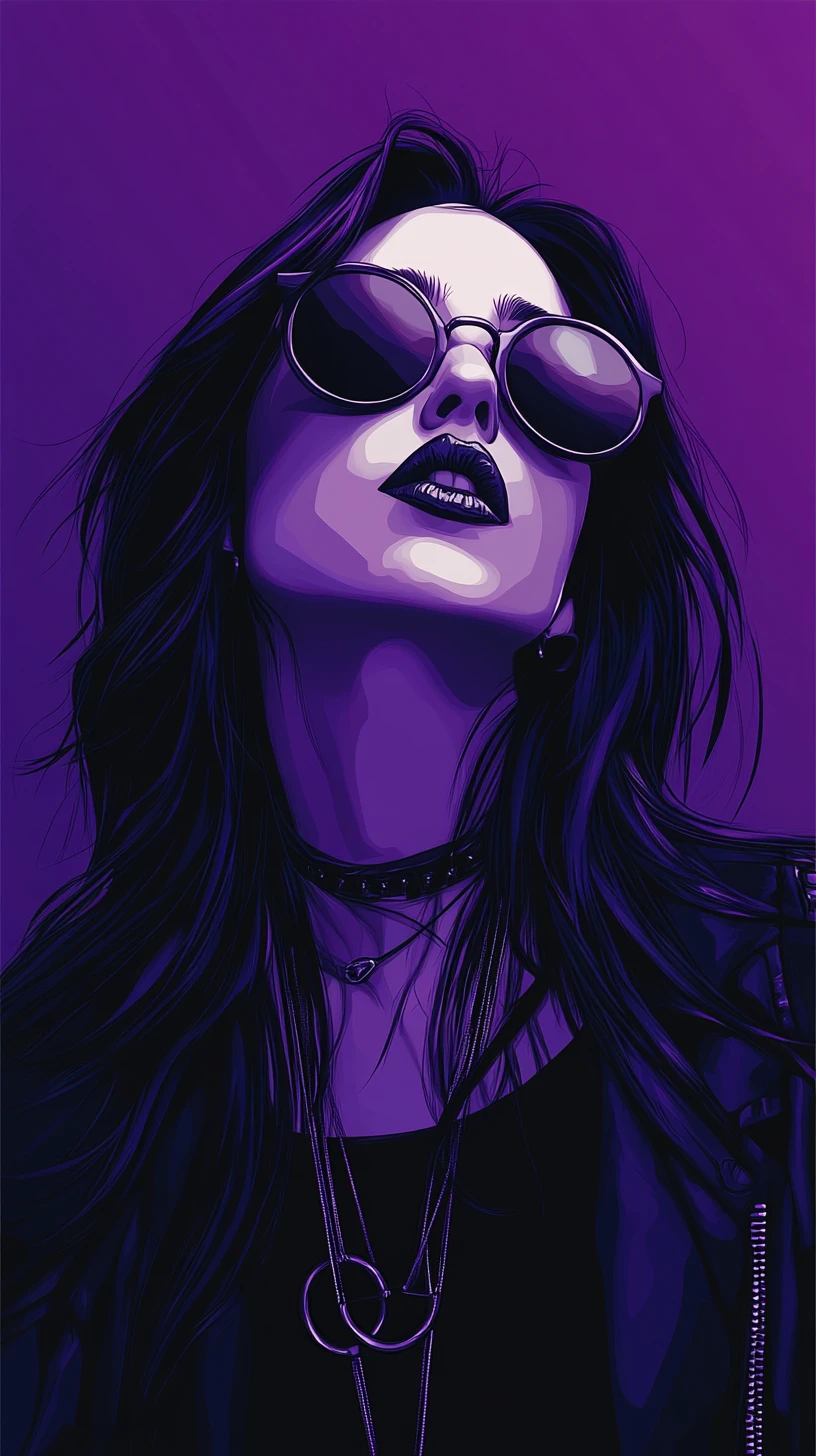 Cool fashion woman in sunglasses on purple vector portrait