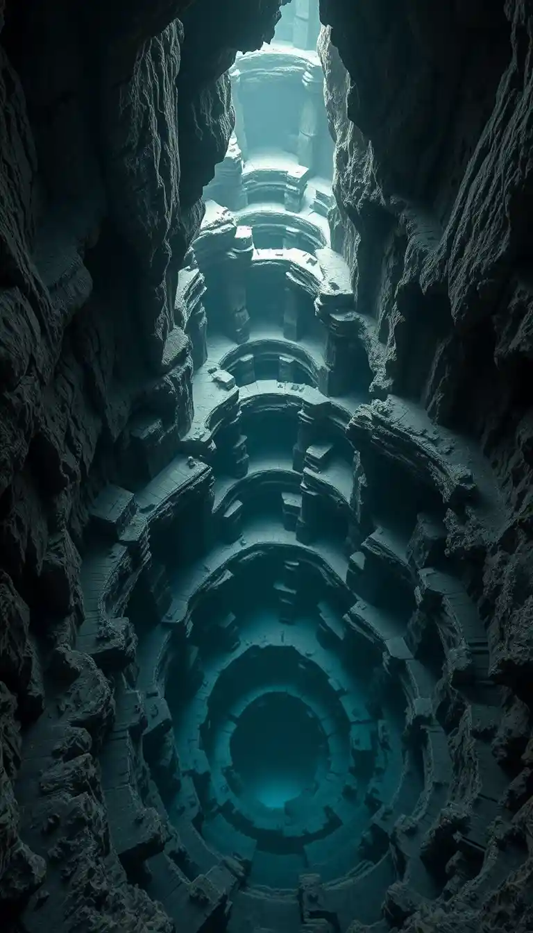 Vast underground labyrinthine prison from a bird view