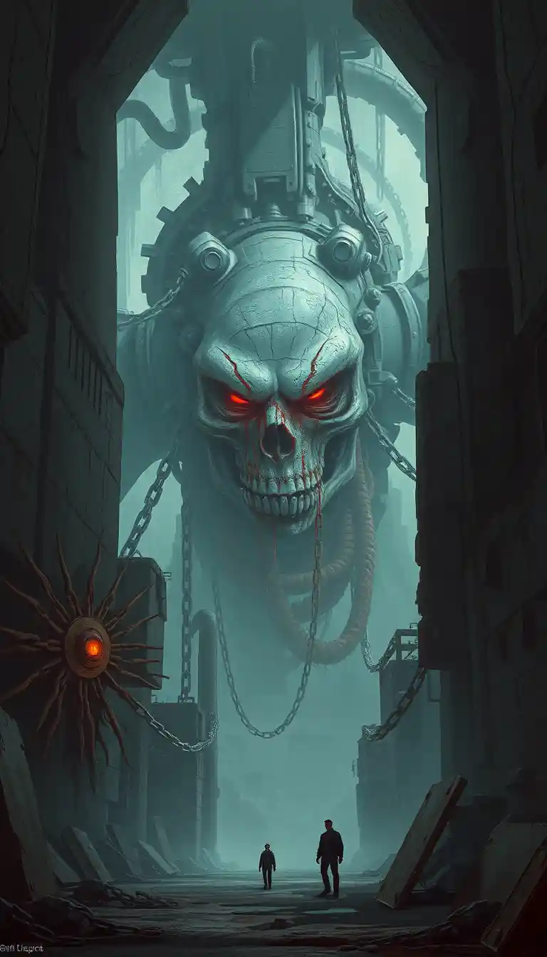 Giant titan bound in an underground dystopian prison