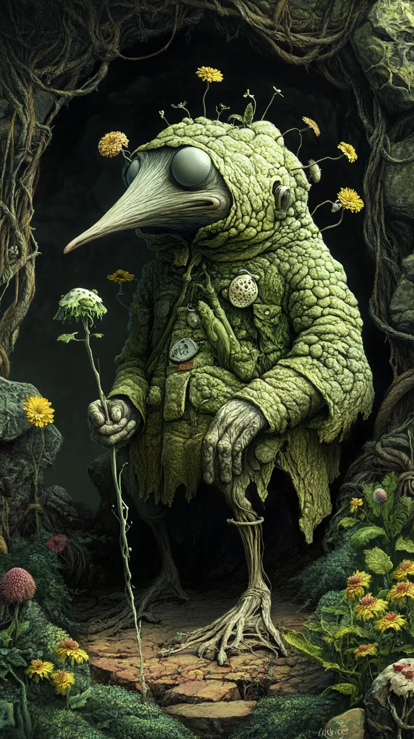 Man relaxing underground with a friendly mole family