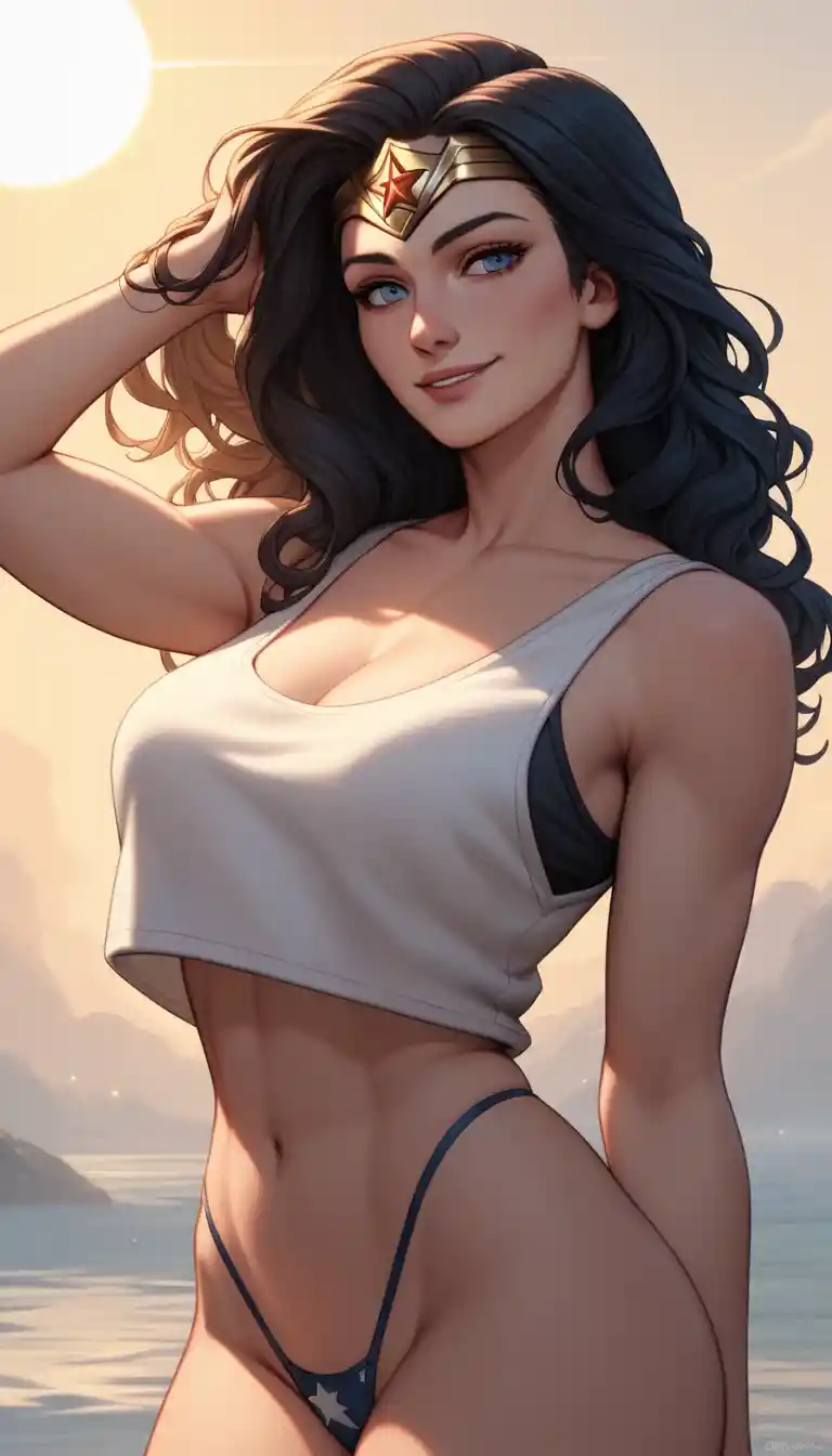 Serene anime woman in warm natural light close up