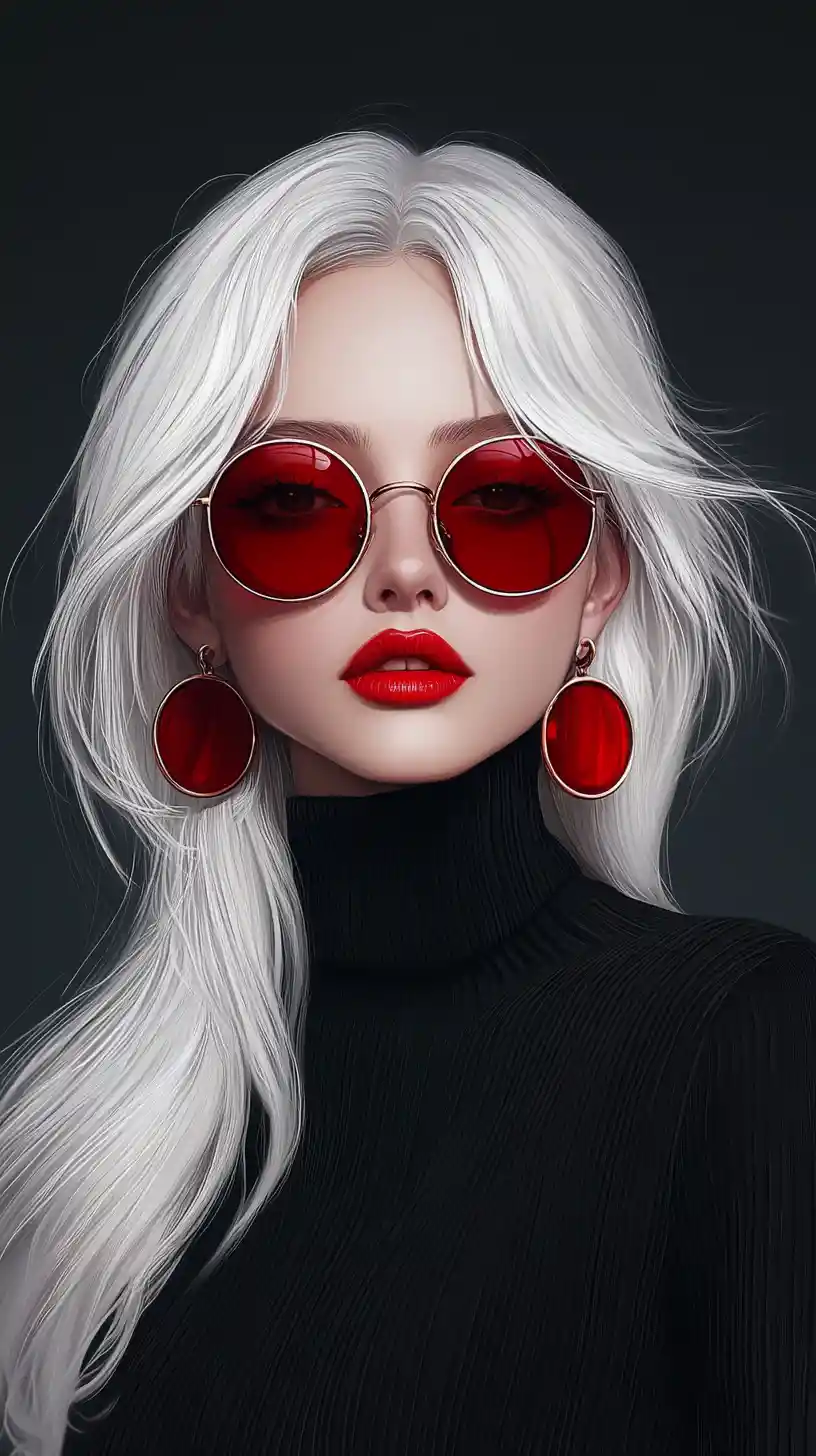 Anime woman with red sunglasses and platinum white hair