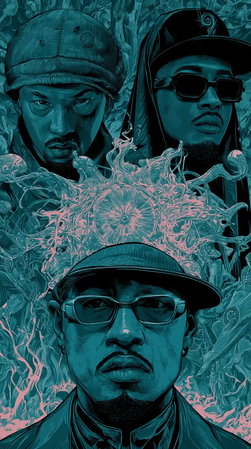 Futuristic rapper channeling thunderous energy on stage