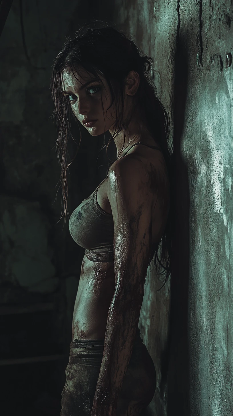 Anime inspired warrior woman in a dim dungeon