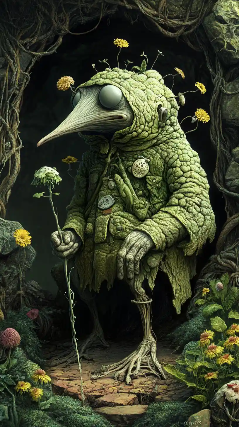 Man relaxing underground with a friendly mole family