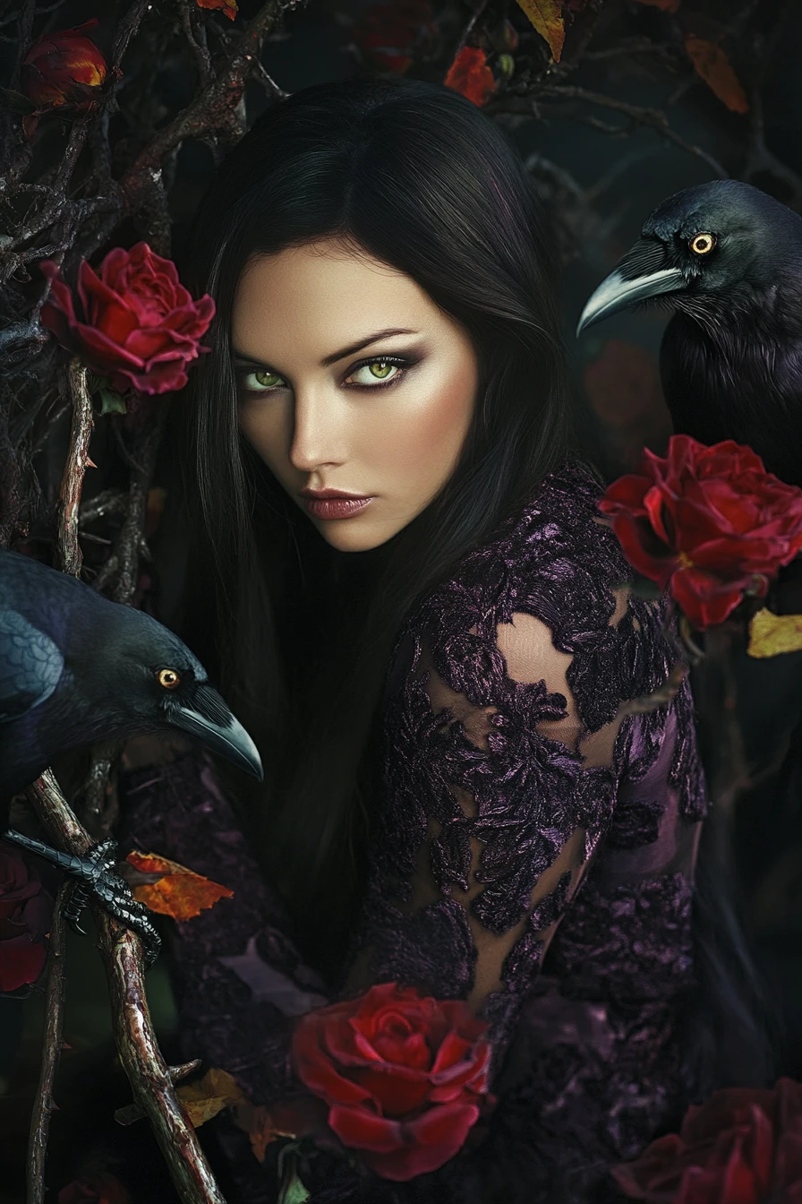 Melancholic fashion muse in a gothic autumn garden