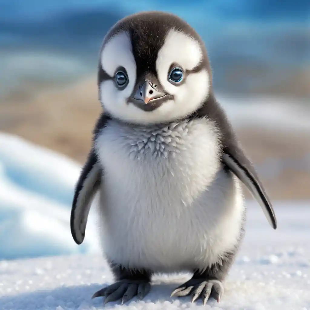 Dolce cucciolo di pinguino in illustrazione a matite colorate morbide