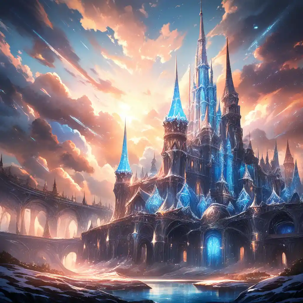 Colossal Ice Crystal Tree Growing Into Fantasy Castle