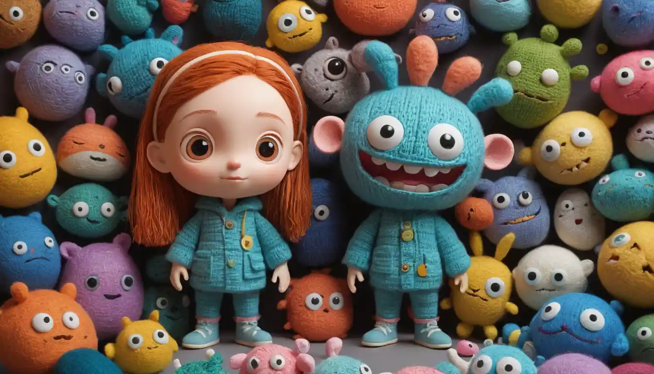 Cute child tech heroine in a colorful 3D fantasy world