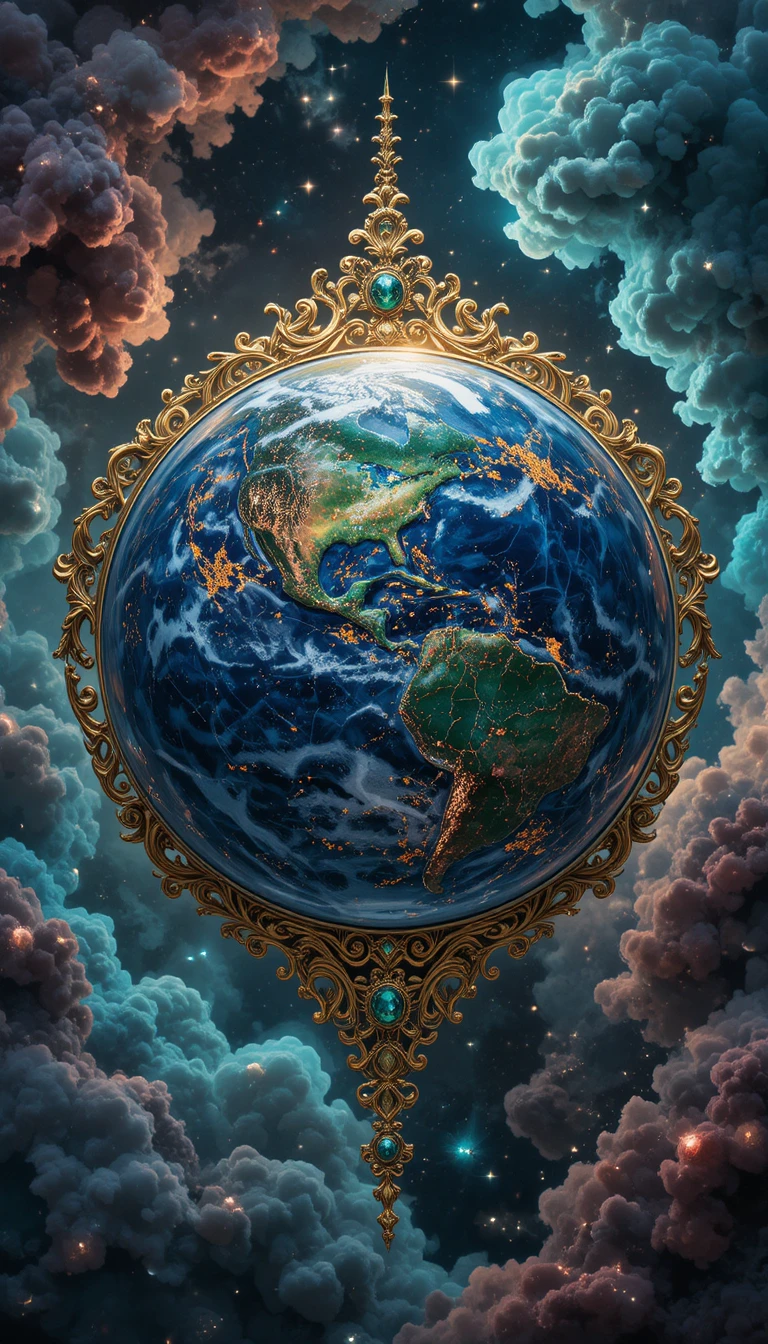 Ornate Jewel Like Earth Floating In Cosmic Space