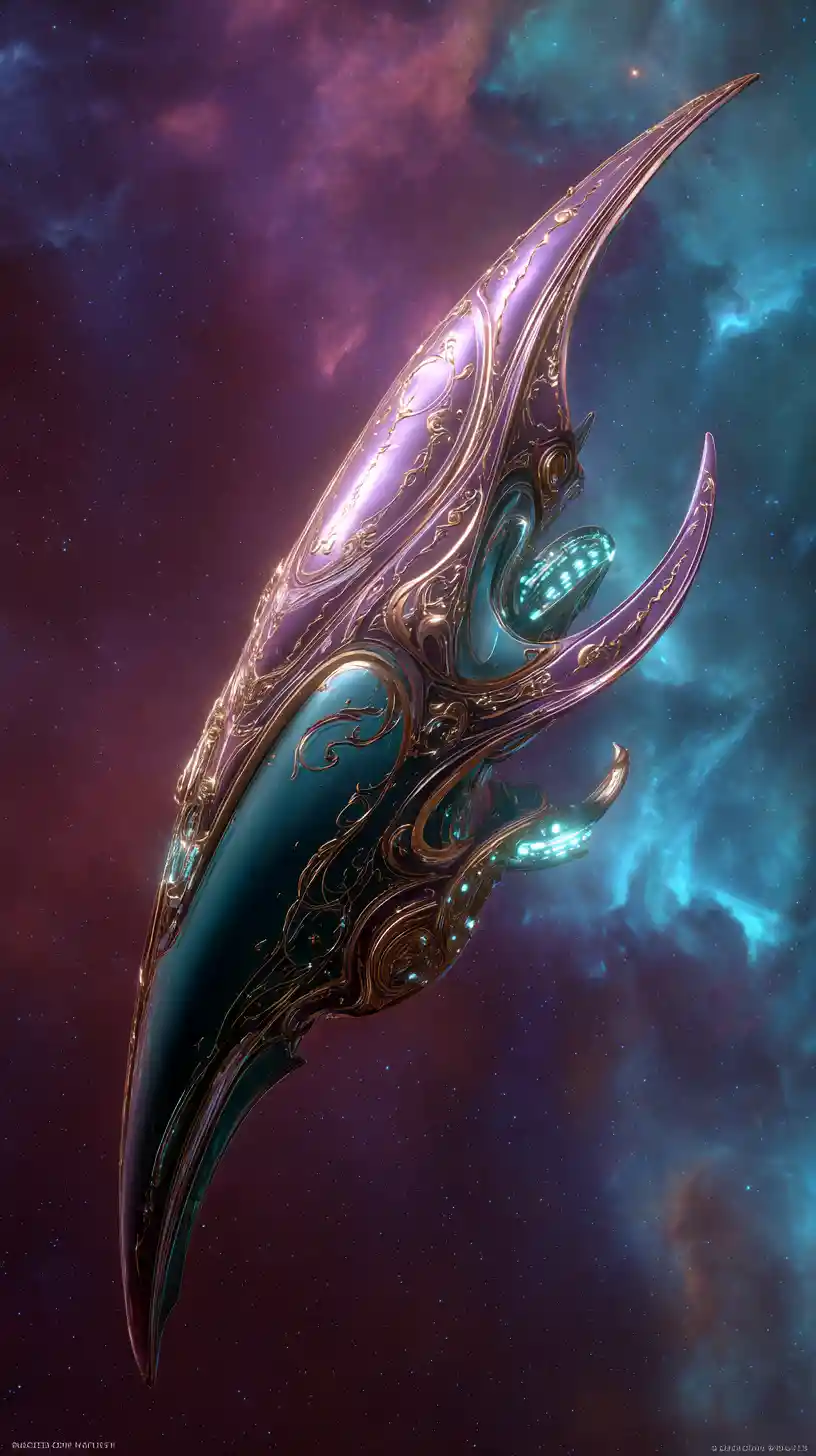Luxury starship gliding through a glowing cosmic nebula