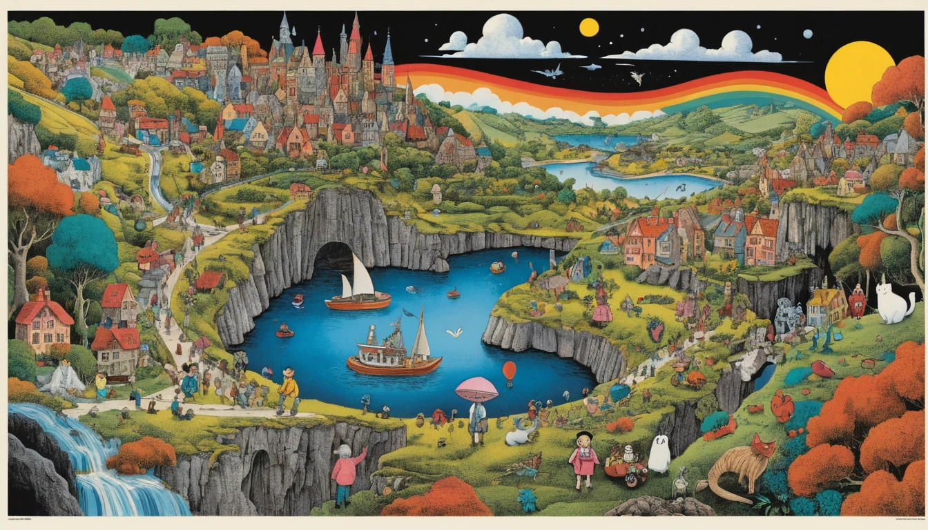 Whimsical Neon Girl Hero In A Colorful Fantasy Village