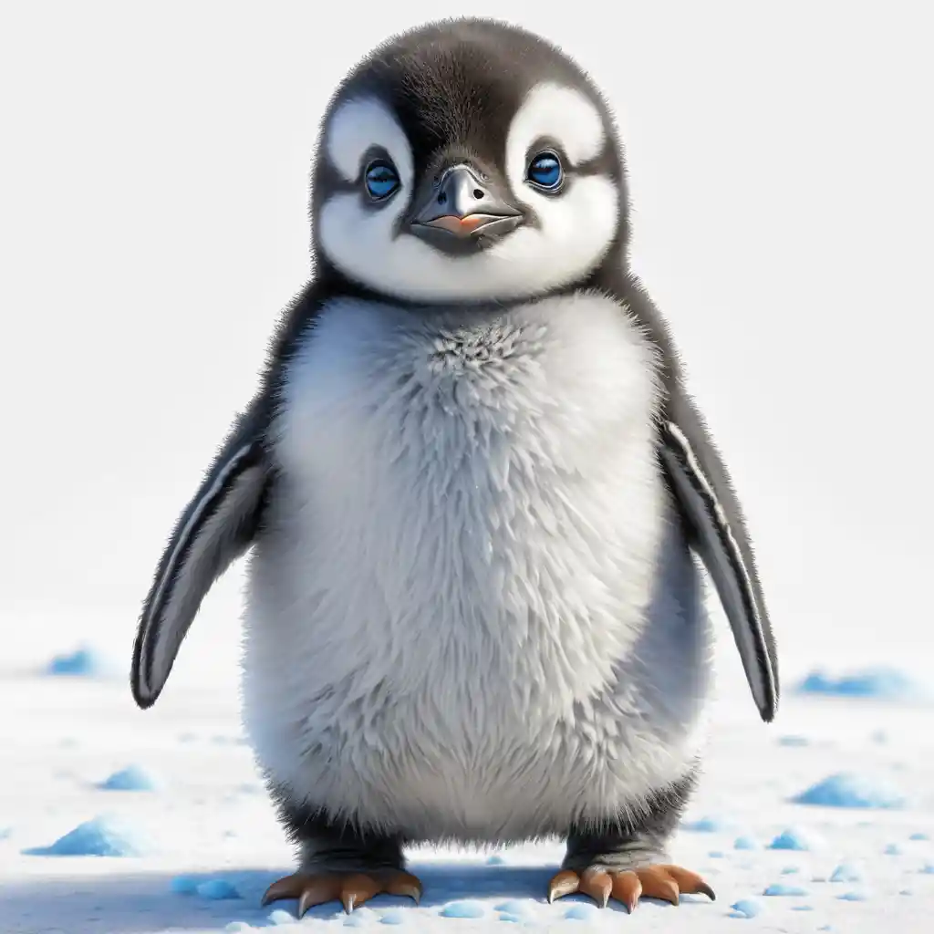 Cute baby penguin with blue eyes in colored pencil style