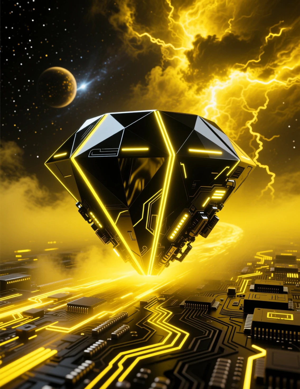Futuristic Borg Diamond Racing Through Neon Cosmic Space
