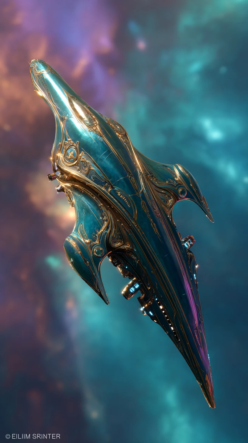 Luxurious starship gliding through a luminous cosmic nebula