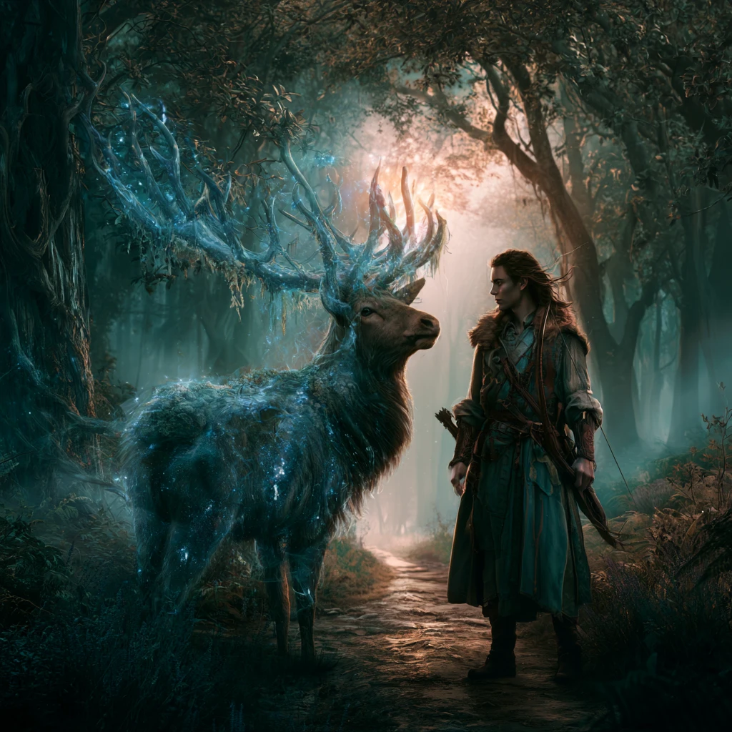 Archer Meeting A Mystic Stag On A Hidden Forest Path