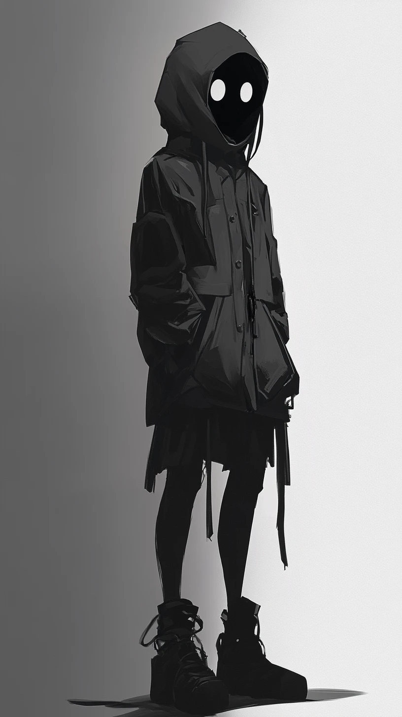 Anime hollow figure standing in a dim empty void