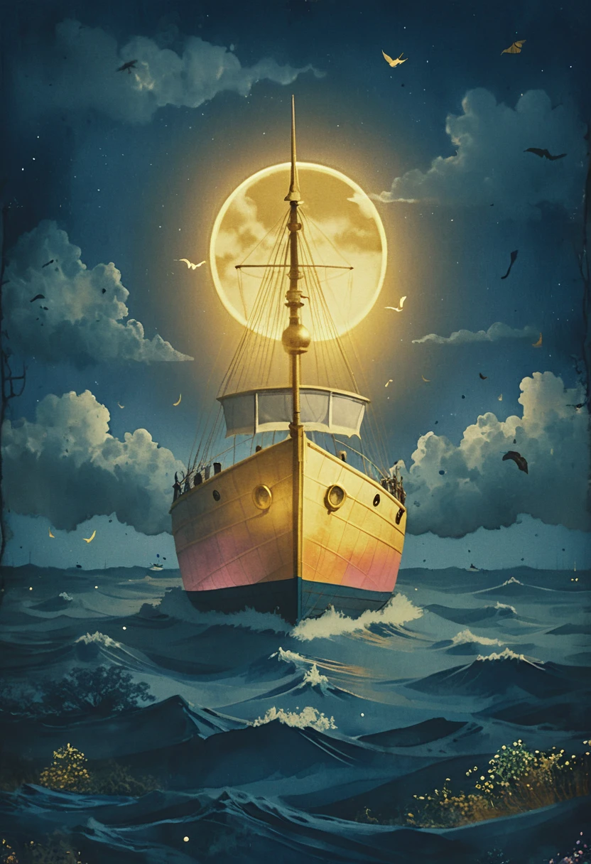 Vintage sailboat on a calm sea at sunset bookmark design