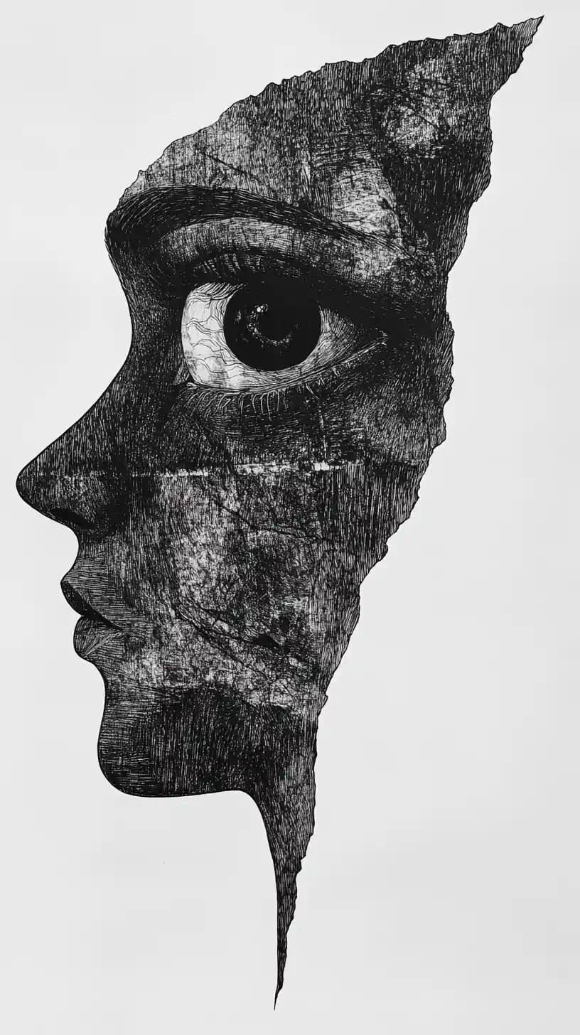 Abstract silhouette profile with a single organic textured eye