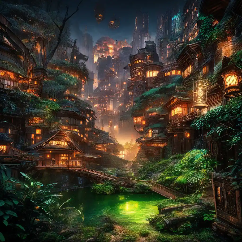 Ancient wooden violin hiding a glowing fantasy city