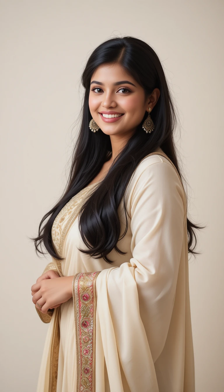 Confident Indian woman in modern traditional elegant attire