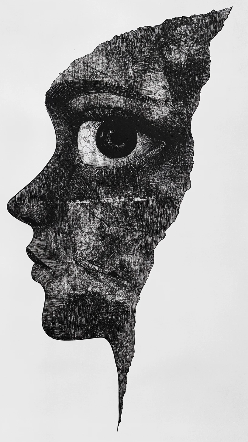 Abstract silhouette profile with a single organic textured eye