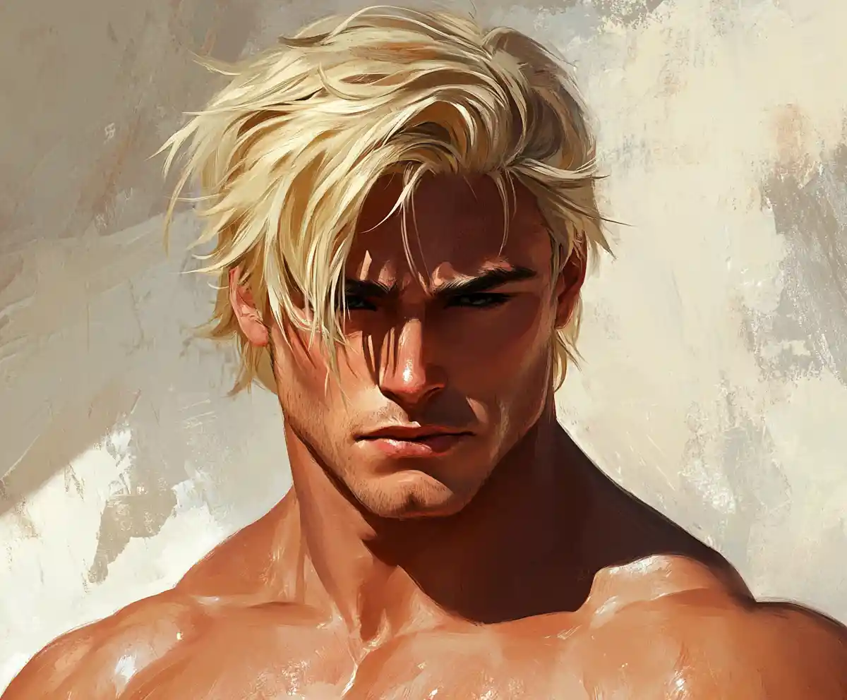 Muscular blond man alone in a quiet outdoor place