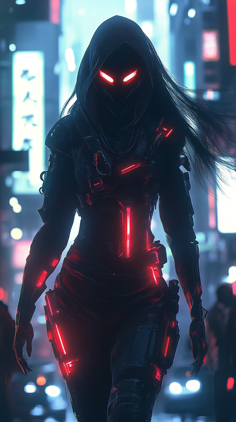 Cyber anime girl in neon futuristic city portrait