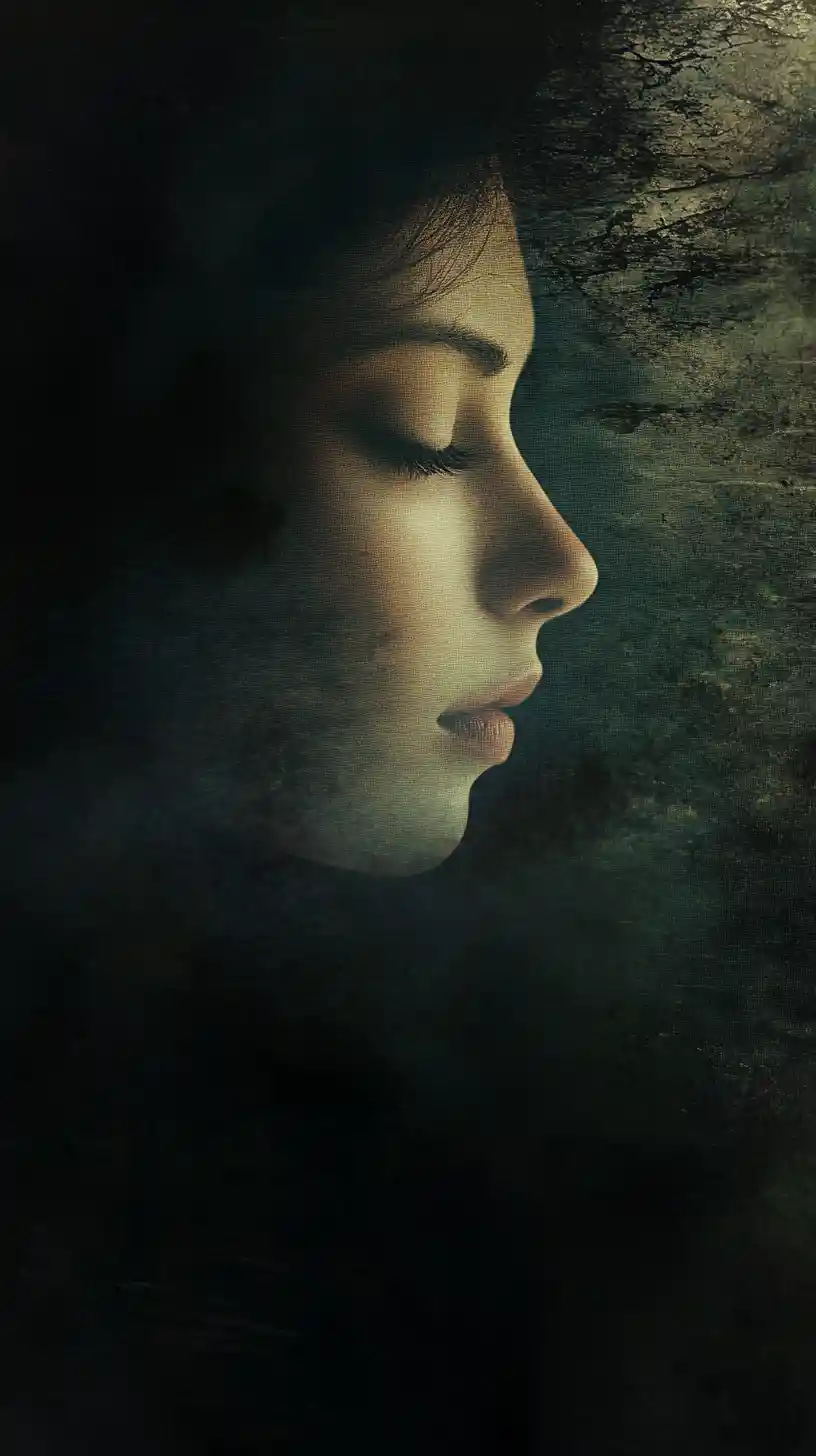 Surreal dark portrait of a woman emerging from shadow