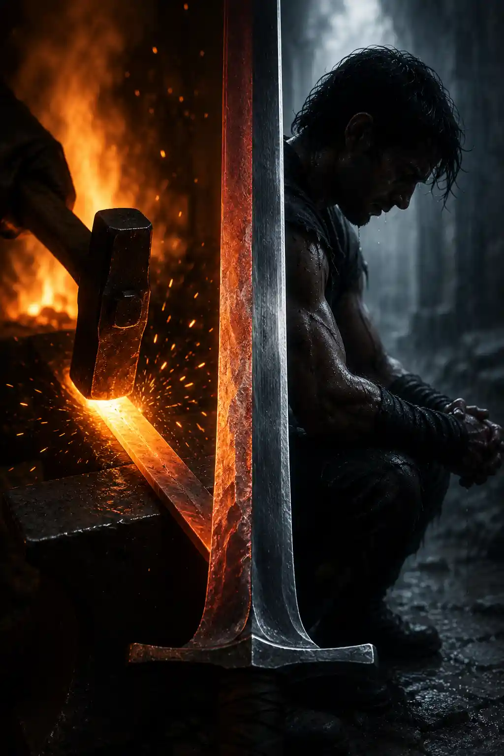 Fire And Steel Blade In A Forging Question Scene