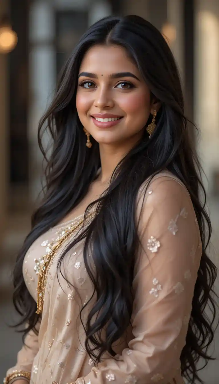 Confident Indian woman in a modern traditional outfit