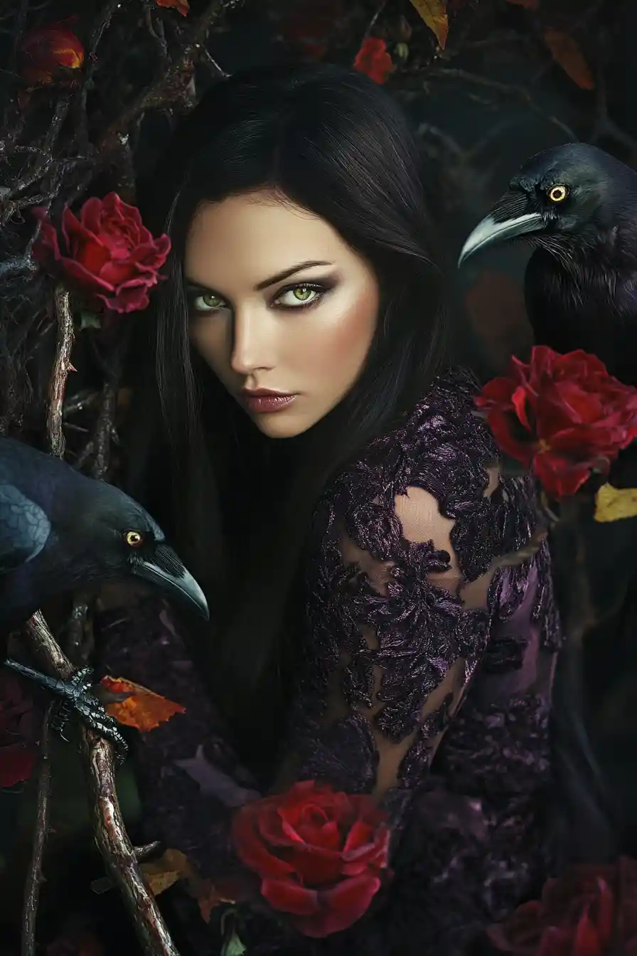 Melancholic fashion muse in a gothic autumn garden