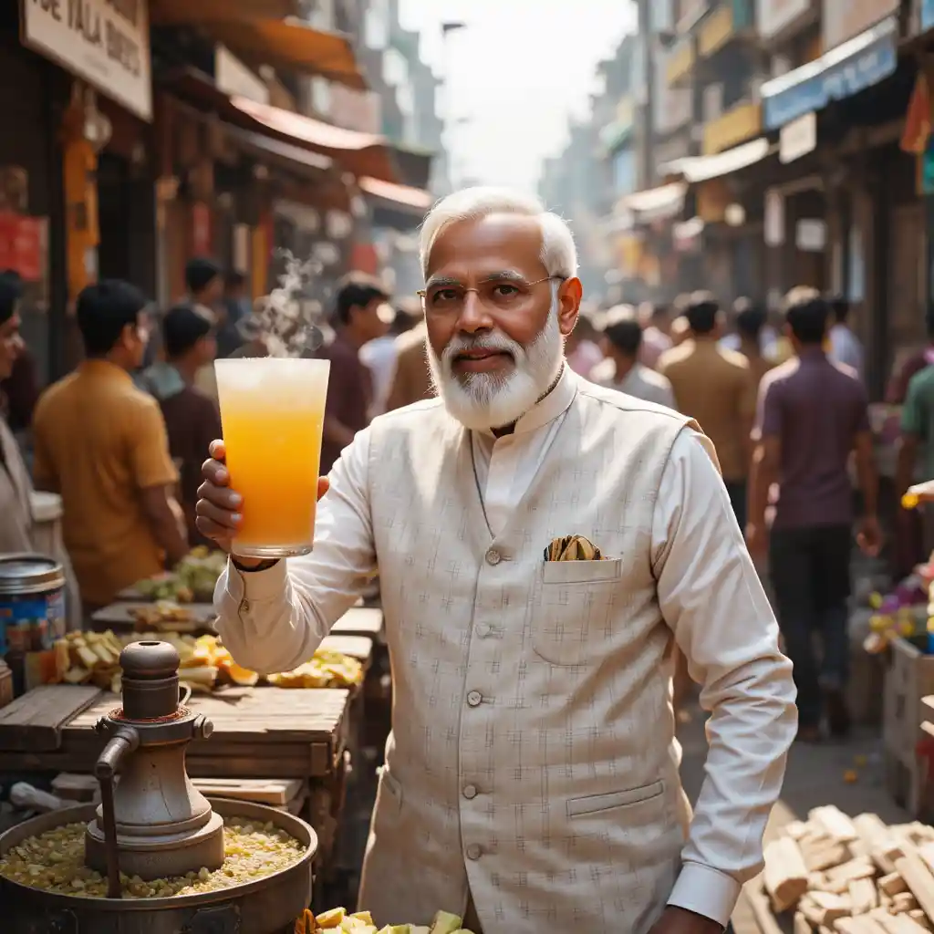 Man serving sugarcane juice in a busy Mumbai street market