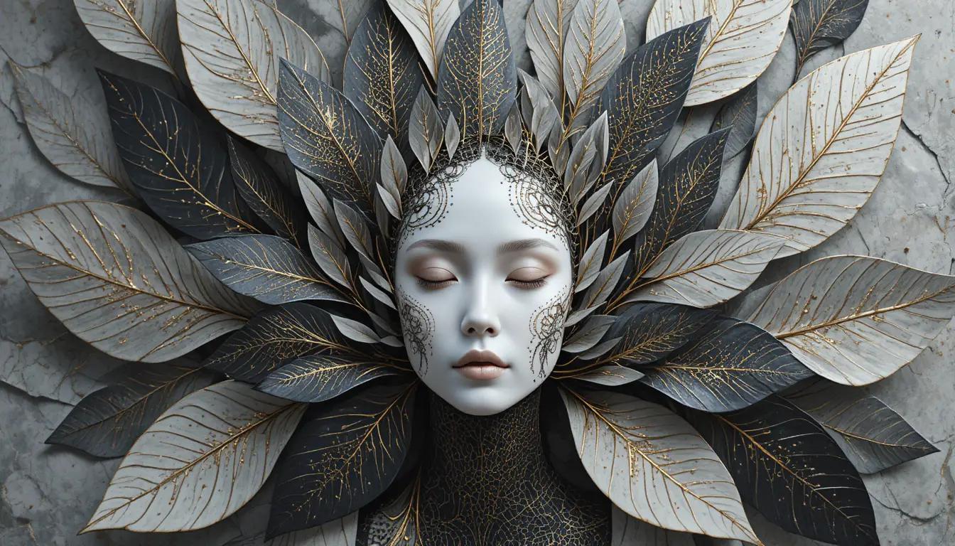 Modern wall art with abstract black and gold leaf forms