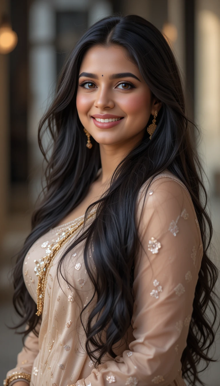 Confident Indian woman in a modern traditional outfit