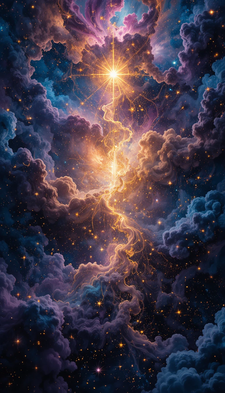 Cielo celestial lleno de estrellas y nebulosas en espiral