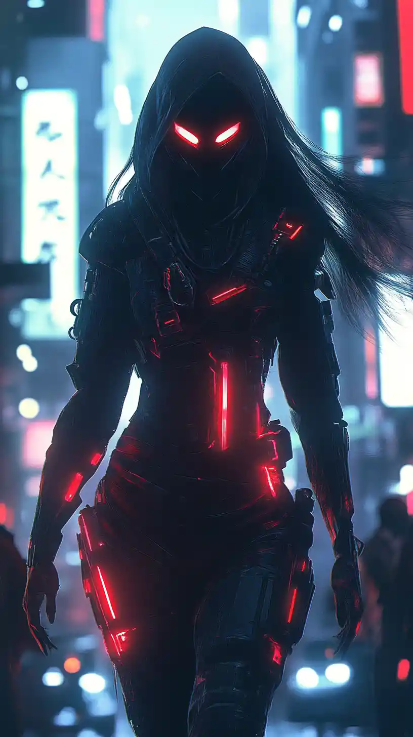 Cyber anime girl in neon futuristic city portrait
