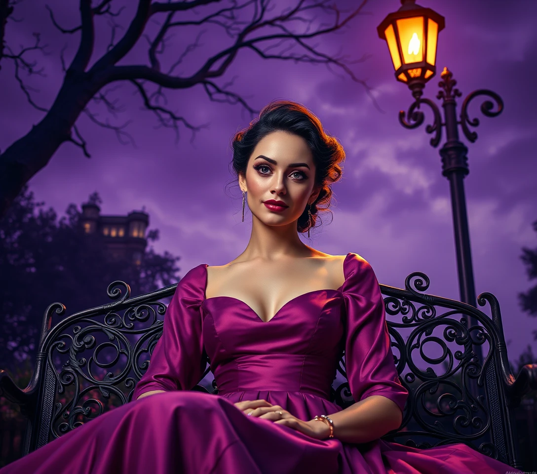 Elegant woman with floating eye in a surreal garden