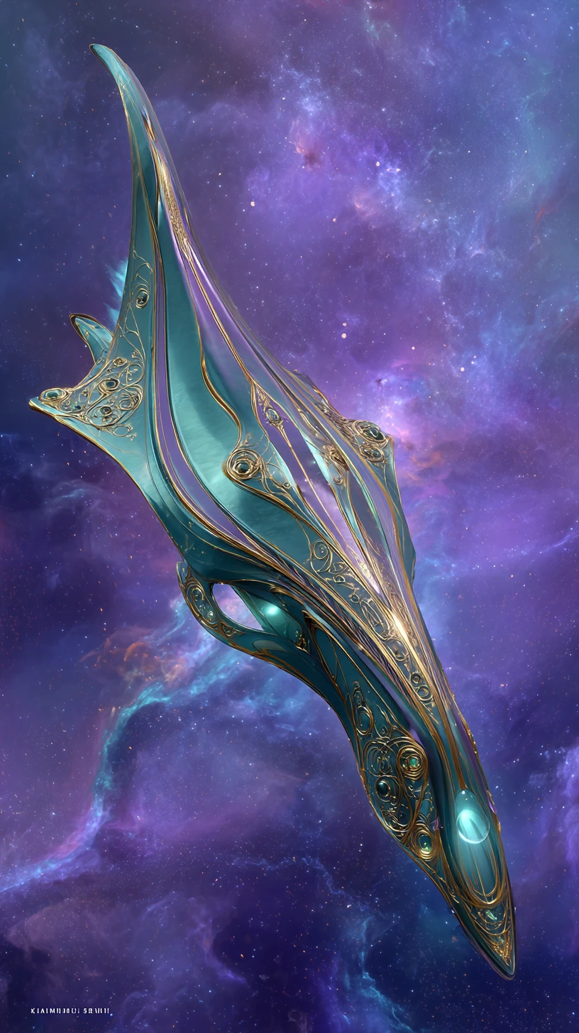 Luxury spaceship cruising through a glowing colorful nebula