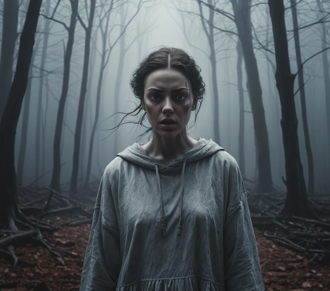 Surreal close up of woman merged with ghostly figure