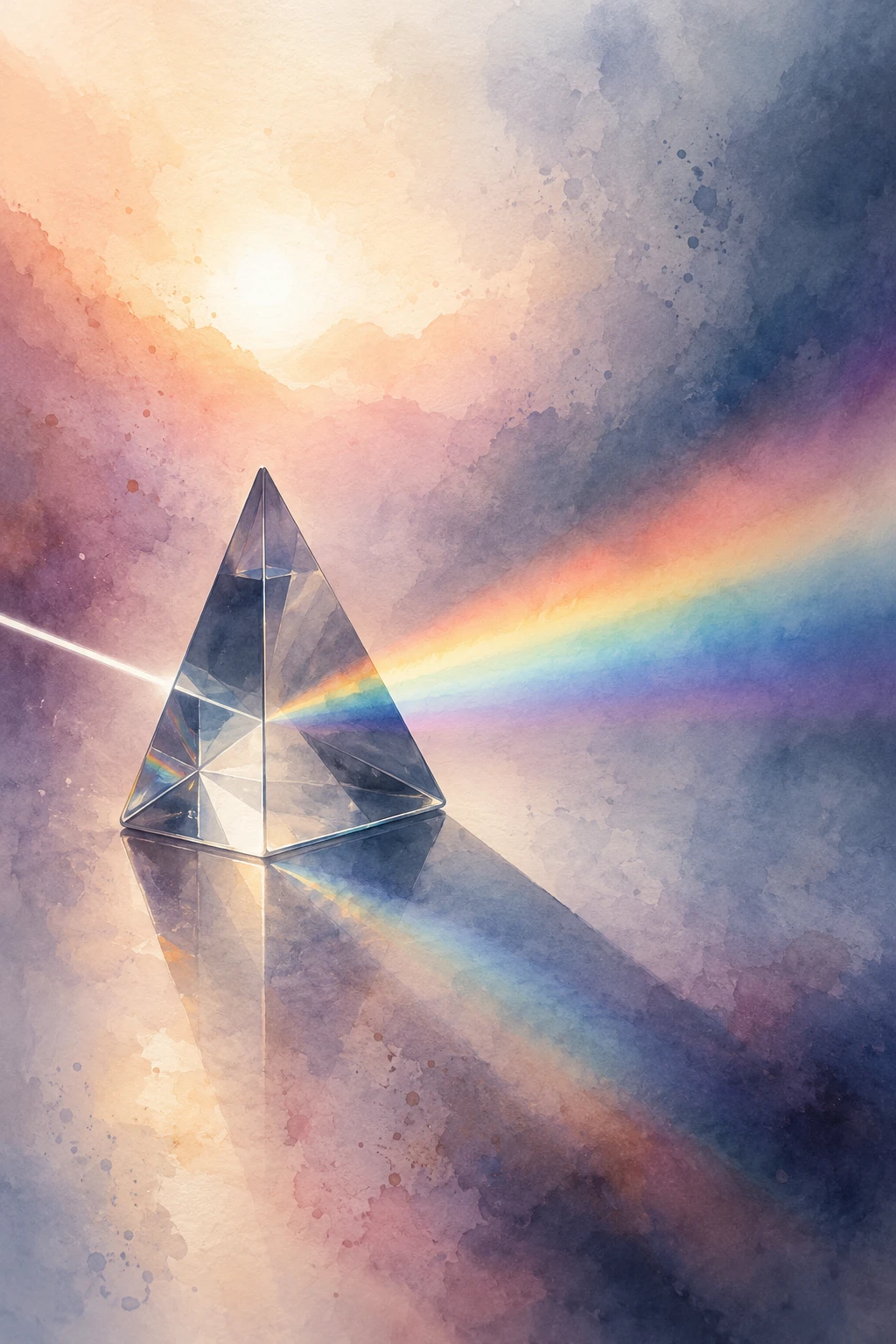 Geometric Prism With Refracted Rainbow Light In Minimalist Poster