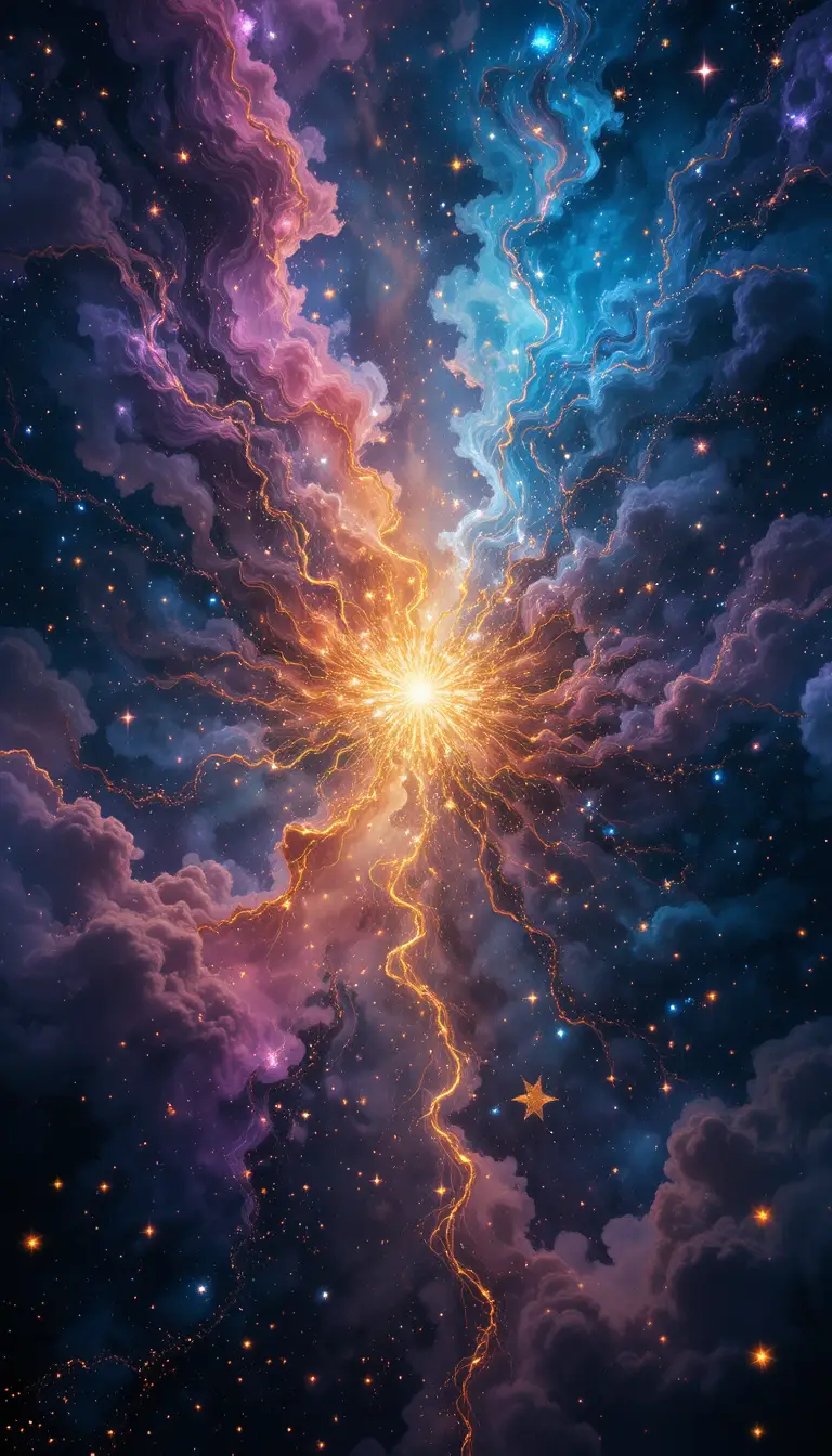 Celestial nebula swirling across a jewel toned night sky