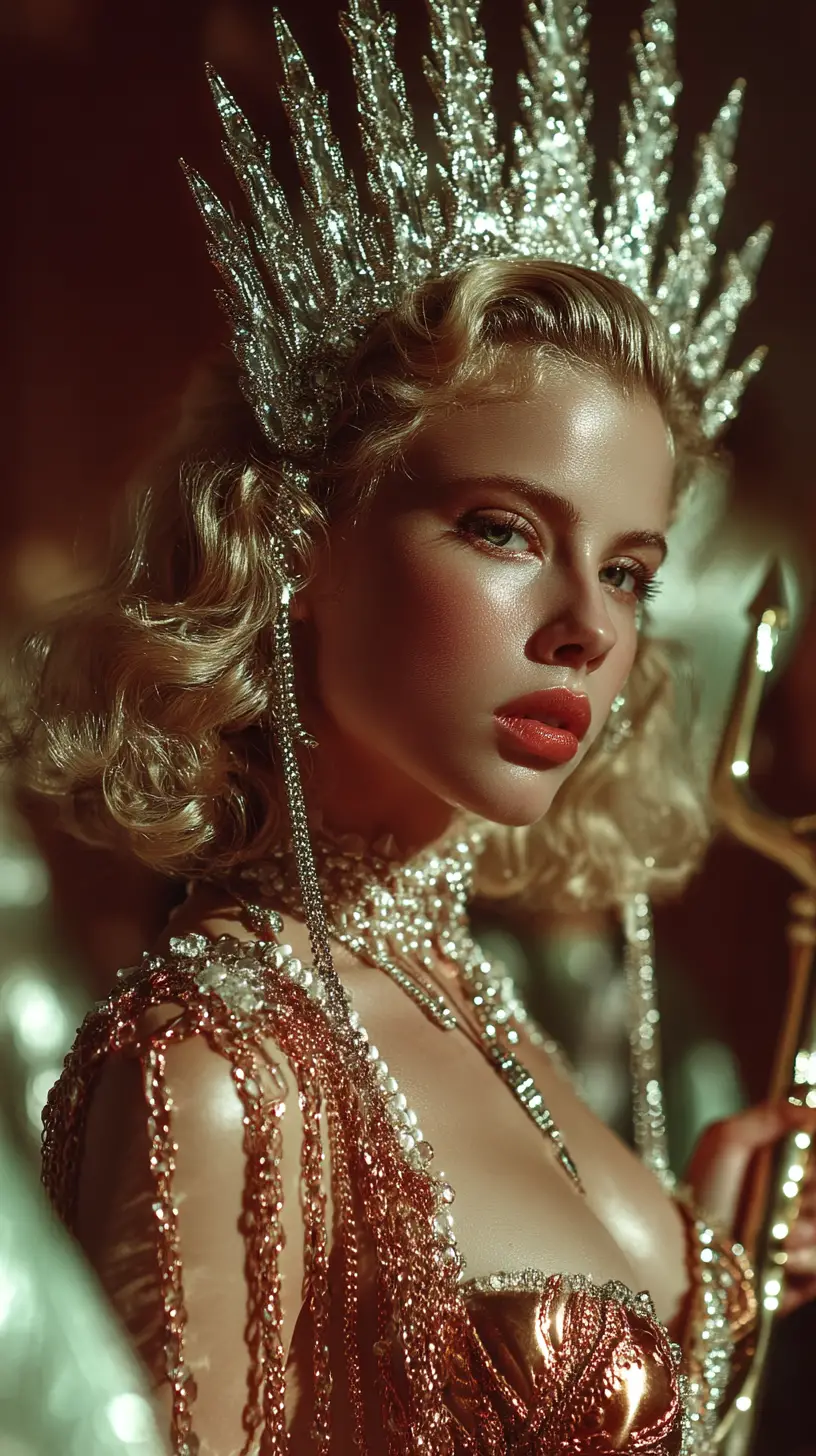 Atlantean queen portrait with crown and trident