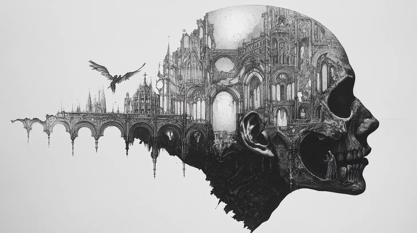 Surreal Gothic Cathedral Carved Into A Human Side Profile