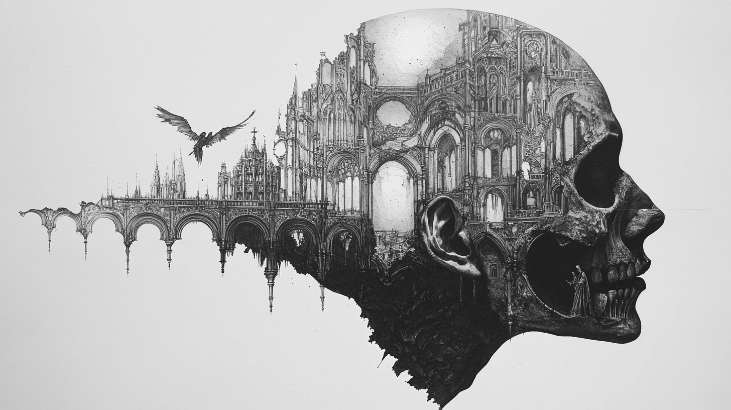Surreal Gothic Cathedral Carved Into A Human Side Profile