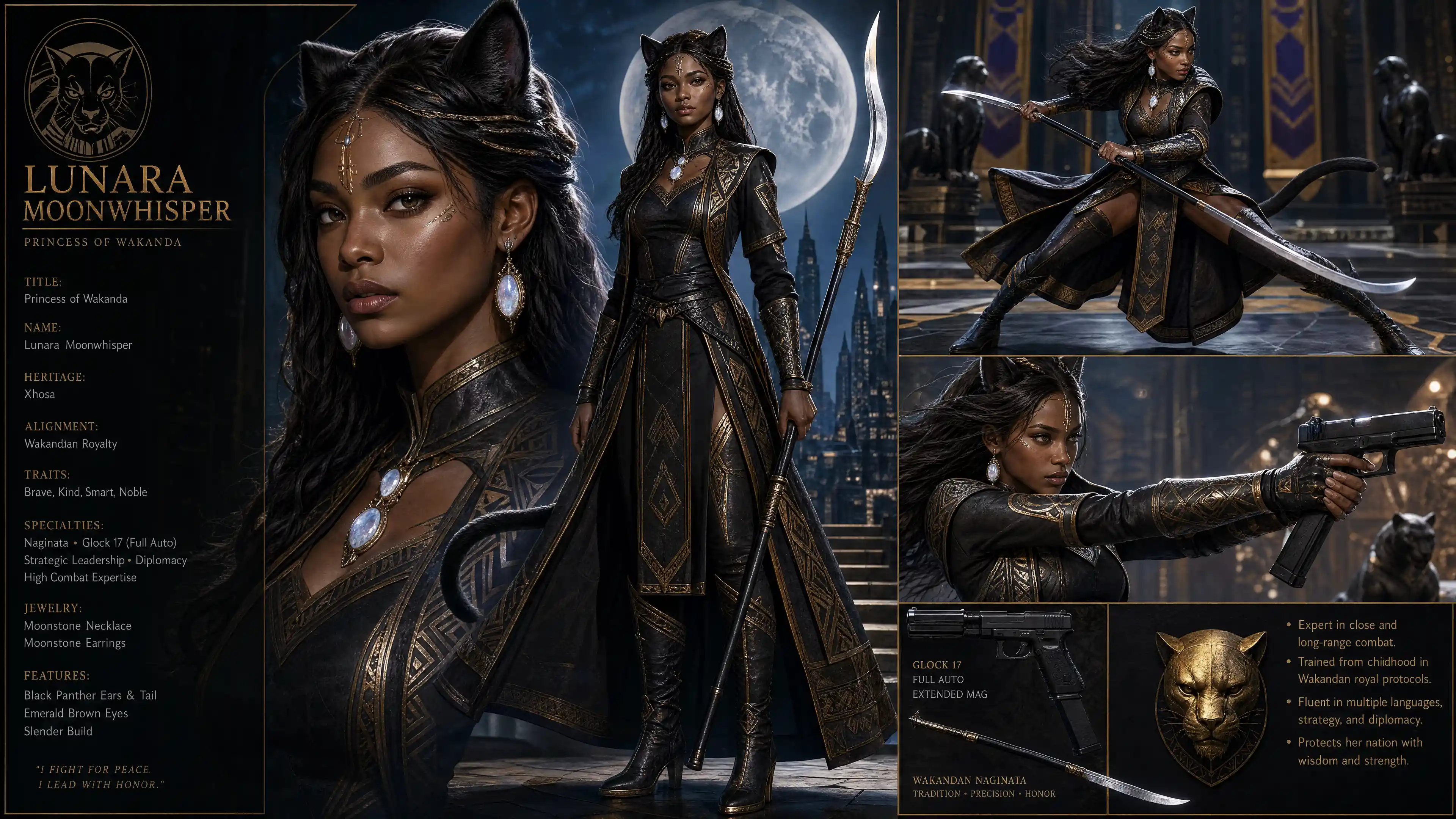 Regal panther woman warrior in futuristic royal armor