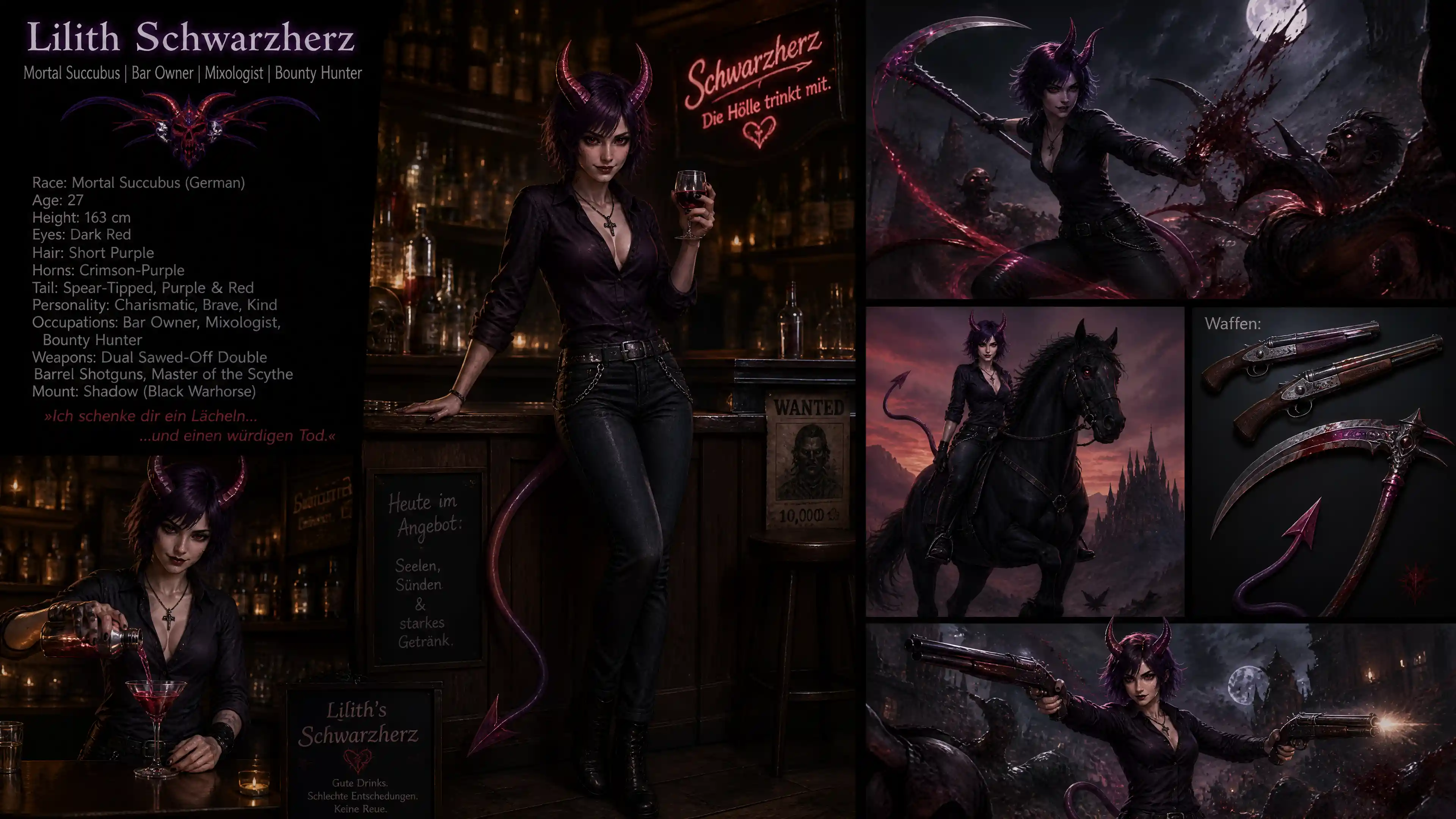 German succubus woman with horns and spear tail